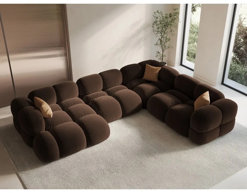 Ciemnobrązowy aksamitny narożnik (prawostronny/w kształcie litery U) Loretto – Cosmopolitan Design