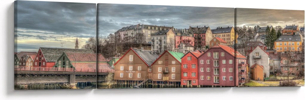 Obraz - domy nad rzeką (170x50 cm)