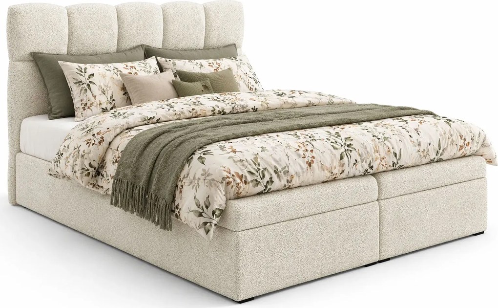 Kremowe łóżko kontynentalne z zagłówkiem 5 rozmiarów E3-D61