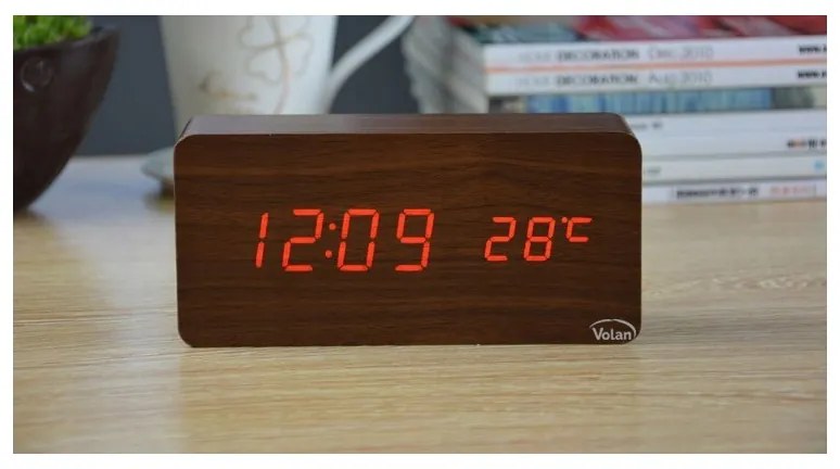 Zegar budzik drewniany elektroniczny cyfrowy led stojący - termometr + data