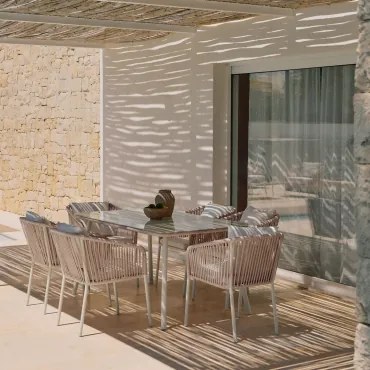 Zestaw Stołu Prostokątnego 160x90 Cm I 6 Krzeseł Ogrodowych Z Plecionej Liny Arhiza Classic Kremowa Tapioca - Sklum