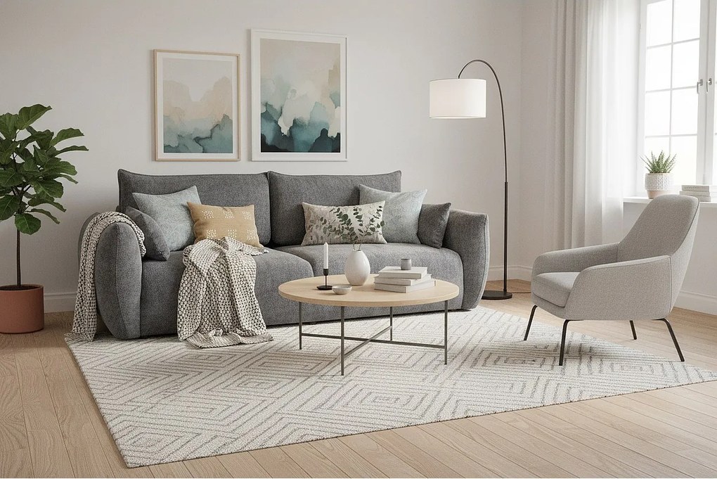 Sofa rozkładana ZEPHIRA 238 cm – wygodna kanapa z pojemnikiem i powierzchnią spania 196 × 140 cm, szary