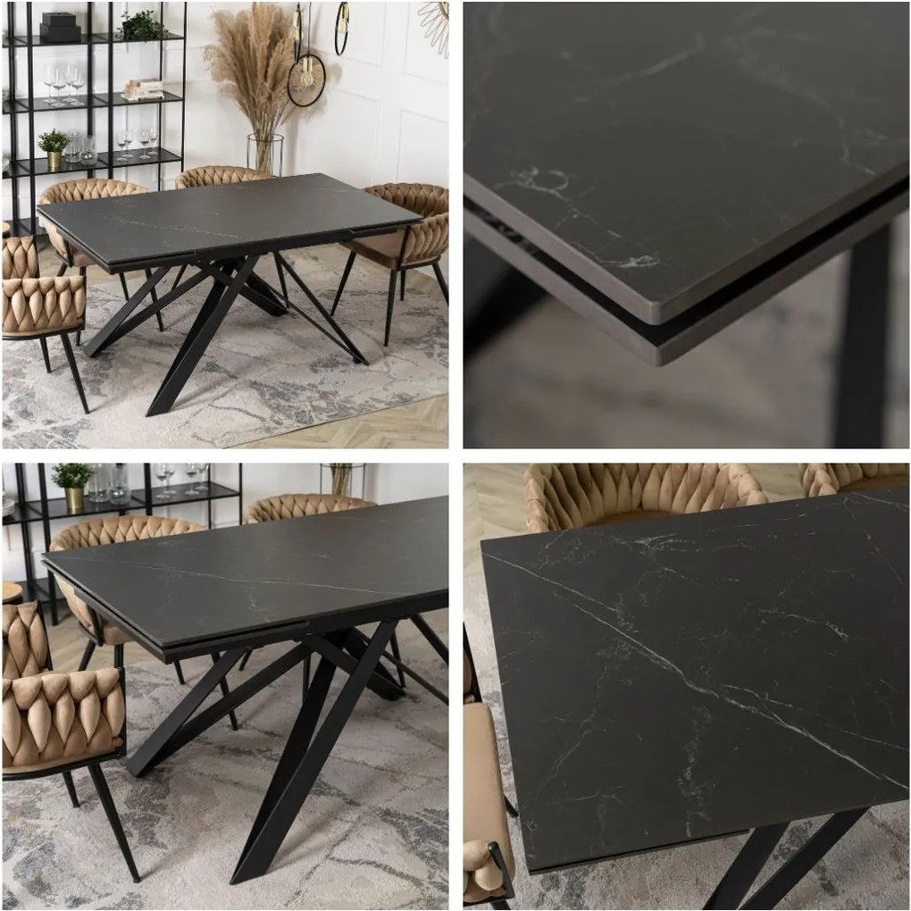 Rozkładany stół z ceramicznym blatem Maxime 160-240 cm czarny marmur