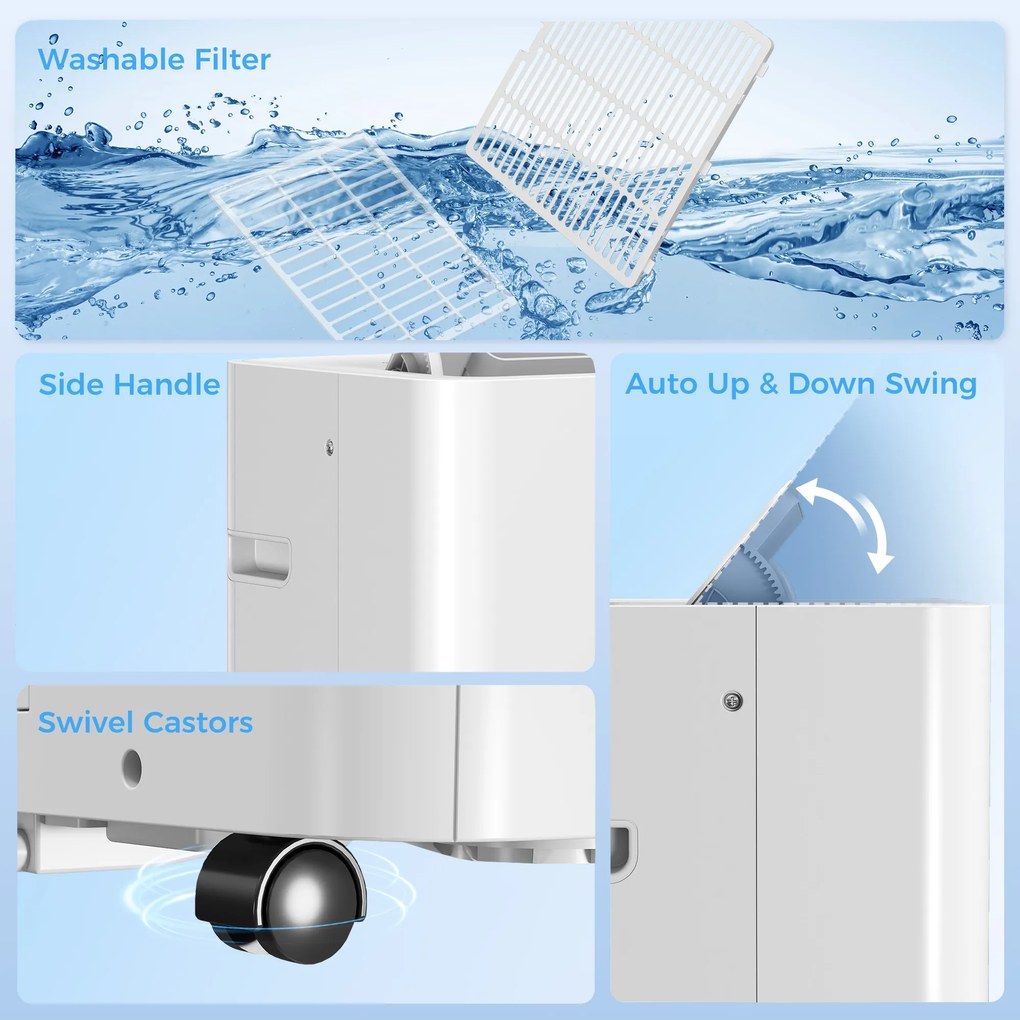 HOMCOM Przenośny klimatyzator 12 000 BTU, 4 w 1: chłodzenie, osuszanie, wentylacja, tryb snu, sterowanie WiFi i głosowe | Aosom PL