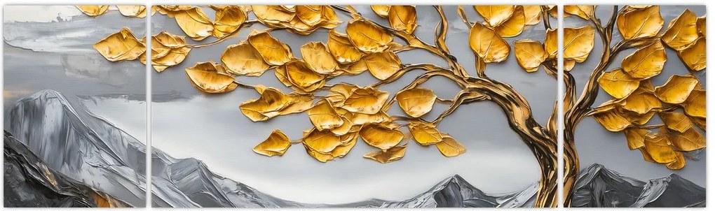Obraz – Drzewo ze złotymi liśćmi (170x50 cm)