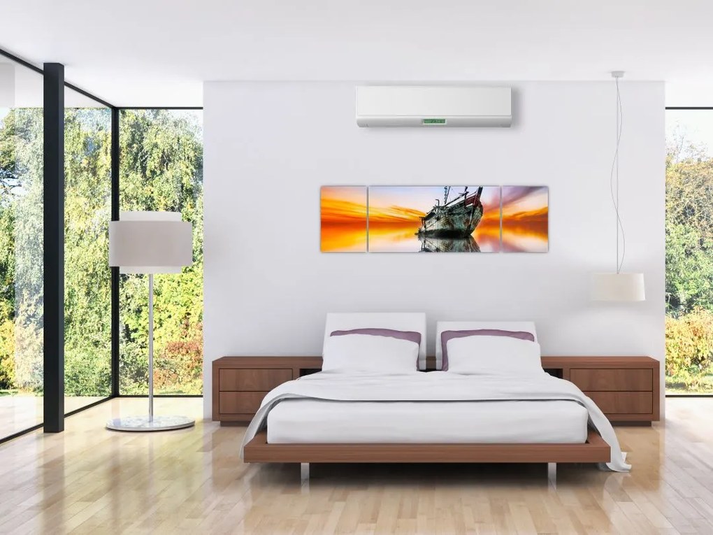 Obraz - Wschód słońca nad wrakiem łodzi (170x50 cm)