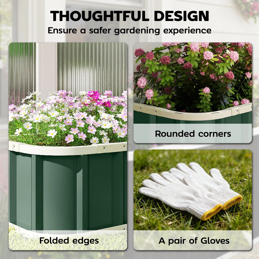 Outsunny Podwyższona grządka stalowa, donica z zatrzaskami, zagięta krawędź, inspekt 136 x 52 x 31 cm Jasnozielony | Aosom PL