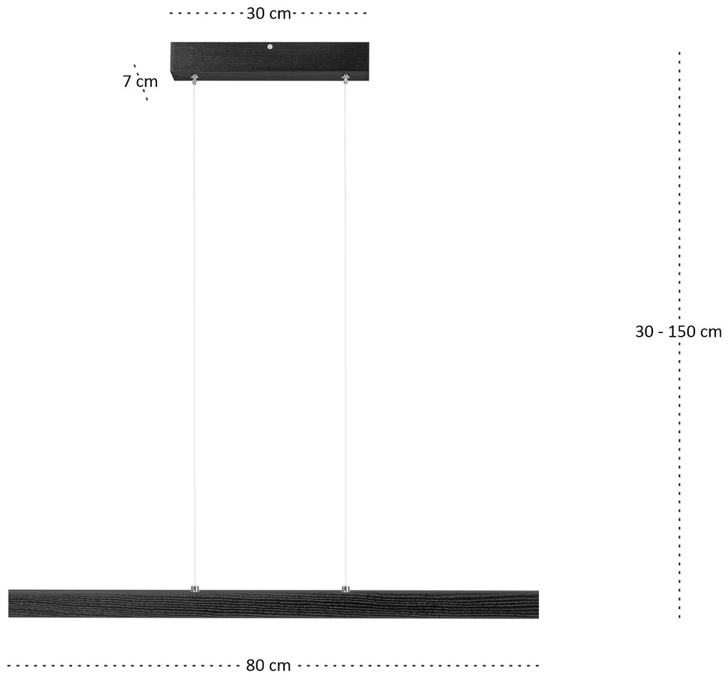 Czarna lampa wisząca LED 80 cm z drewna jesionowego L80KB-4K-SCHWARZ w