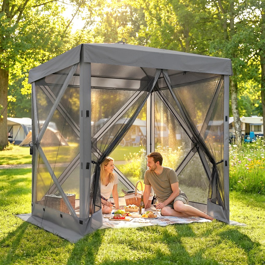 Outsunny Pawilon 1,85x1,85m Wodoodporny Stabilny Zimoodporny Pop-up Składany Pawilon z 4 Siatkowanymi Ścianami Bocznymi Torbą, UV 30+ | Aosom PL