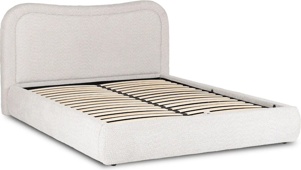 Łóżko Tapicerowane 160x200 cm HAGA ze Stelażem i Pojemnikiem Dwuosobowe Boucle Szare