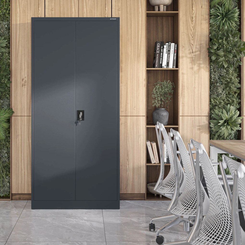 Szafa na dokumenty biurowa metalowa antracytowa: JAN H, 900 x 1950 x 400 mm