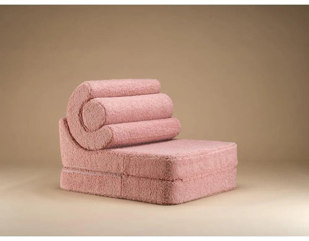 Różowy fotel dziecięcy z materiału bouclé Flipster – Wigiwama