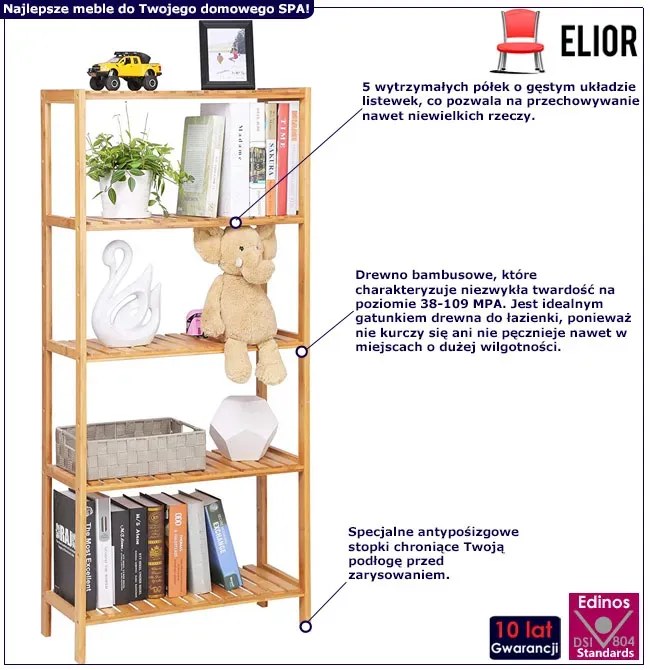 Bambusowy regał łazienkowy z 5 półkami G6-N70
