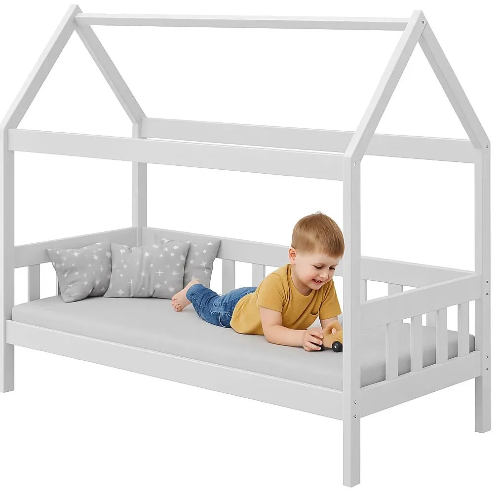 Białe drewniane łóżko ze stelażem dla dziecka C9-W73