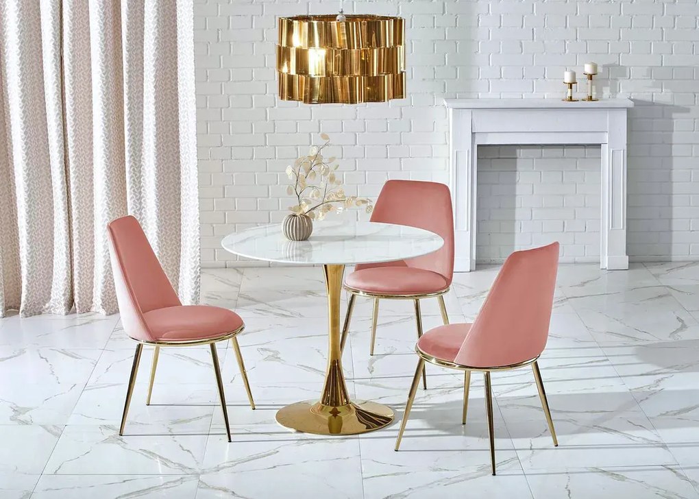 Biały okrągły stół w stylu glamour z 4 krzesłami - Vehi