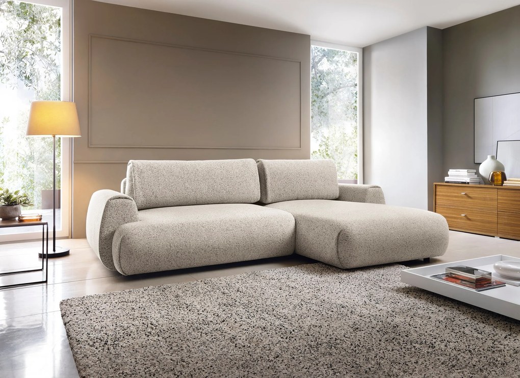 Masseno Narożnik ZEST z funkcją spania i pojemnikiem na pościel Narozniki L, Rozkładana sofa - Beżowy, PUENTE 06