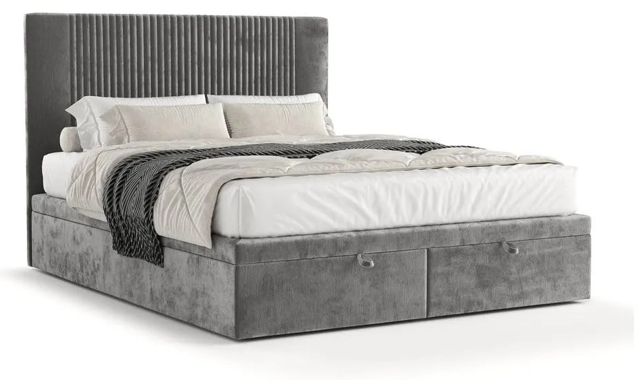 Szare tapicerowane łóżko dwuosobowe ze schowkiem 200x200 cm Mavel – Maison de Rêve