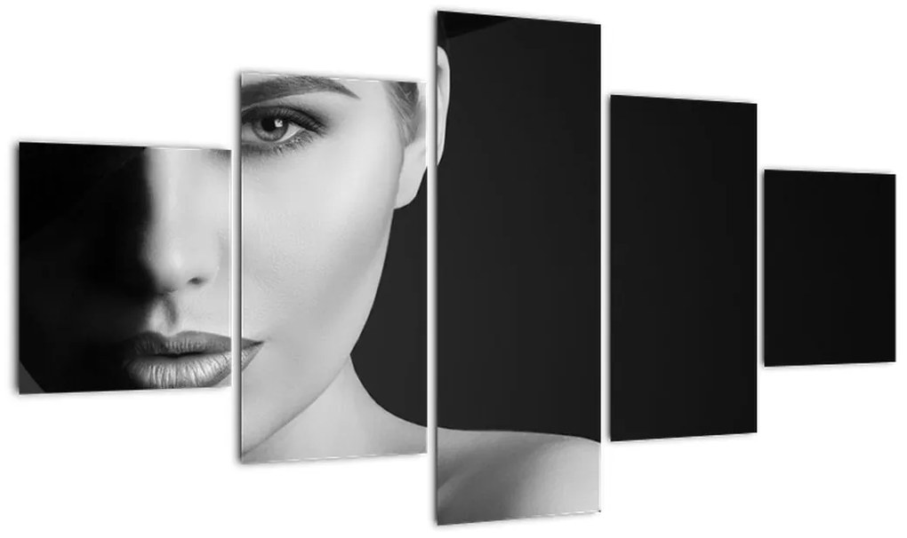 Obraz - Czarno - biały portret kobiety w kapeluszu (125x70 cm)