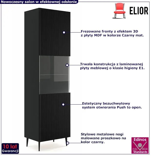 Czarna witryna z lamelowym frontem C1-N39