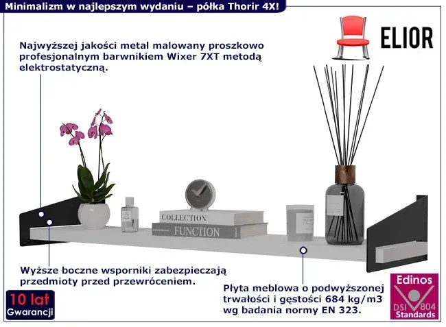 Półka Ścienna Czarny Na Książki + Biały R1-R83