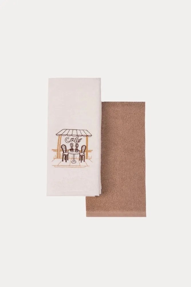 Ręczniki kuchenne CAFE, 2 szt Kremowy / Mustard Zestaw (2szt., 40x60 cm)