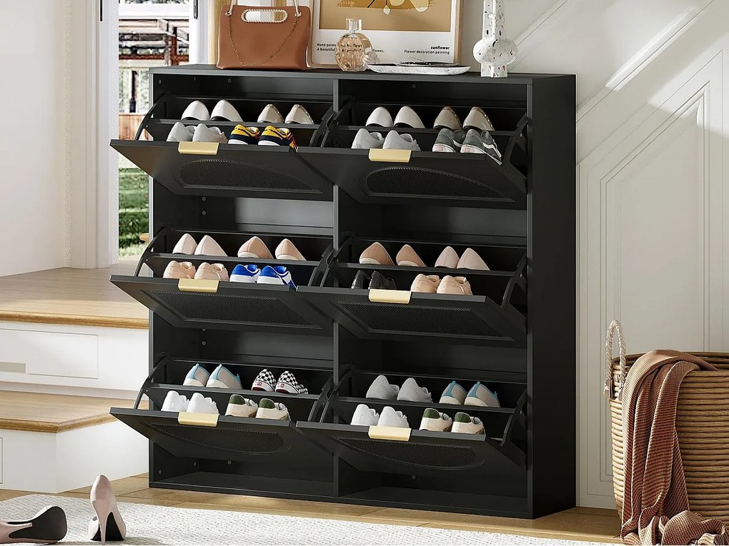 Nowoczesna szafa na buty 118x25x115cm - 6 drzwi uchylnych - Czarny