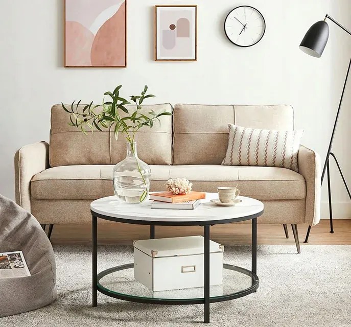 Okrągły stolik kawowy z marmurowym blatem T3-N36