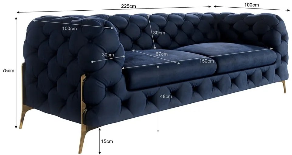 Ciemnoniebieska aksamitna sofa 225 cm Chelsea Bis – Ropez