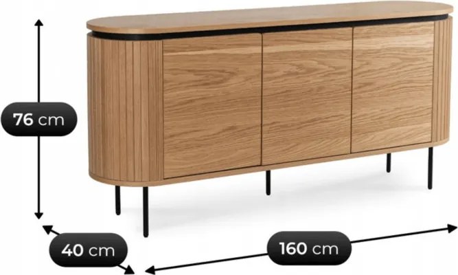 Komoda do Salonu BECK 160 cm Dąb Trzydrzwiowa Ryflowana Nowoczesna
