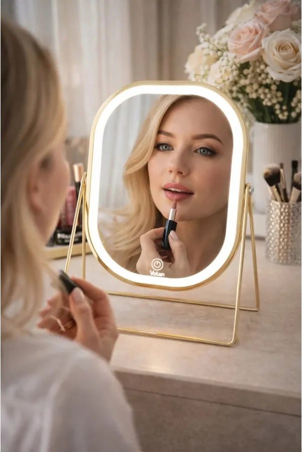 Lusterko Do Makijażu PREMIUM Kosmetyczne POŁYSK Metalowe PODŚWIETLANE LED