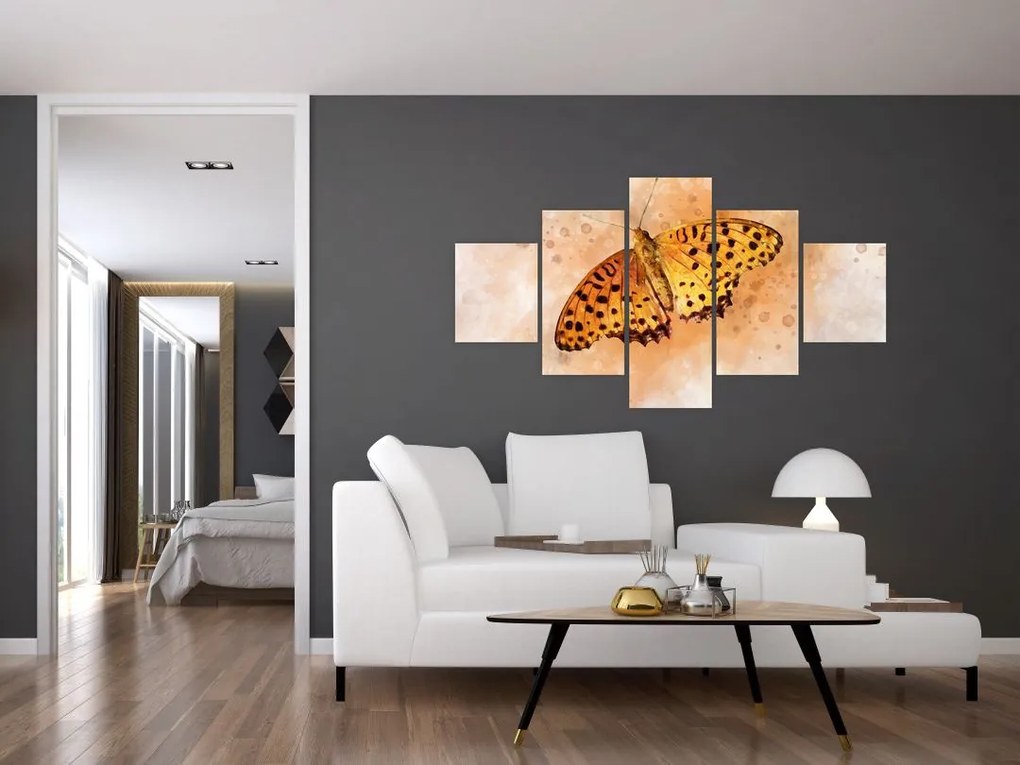 Obraz - Pomarańczowy motyl, akwarela (125x70 cm)