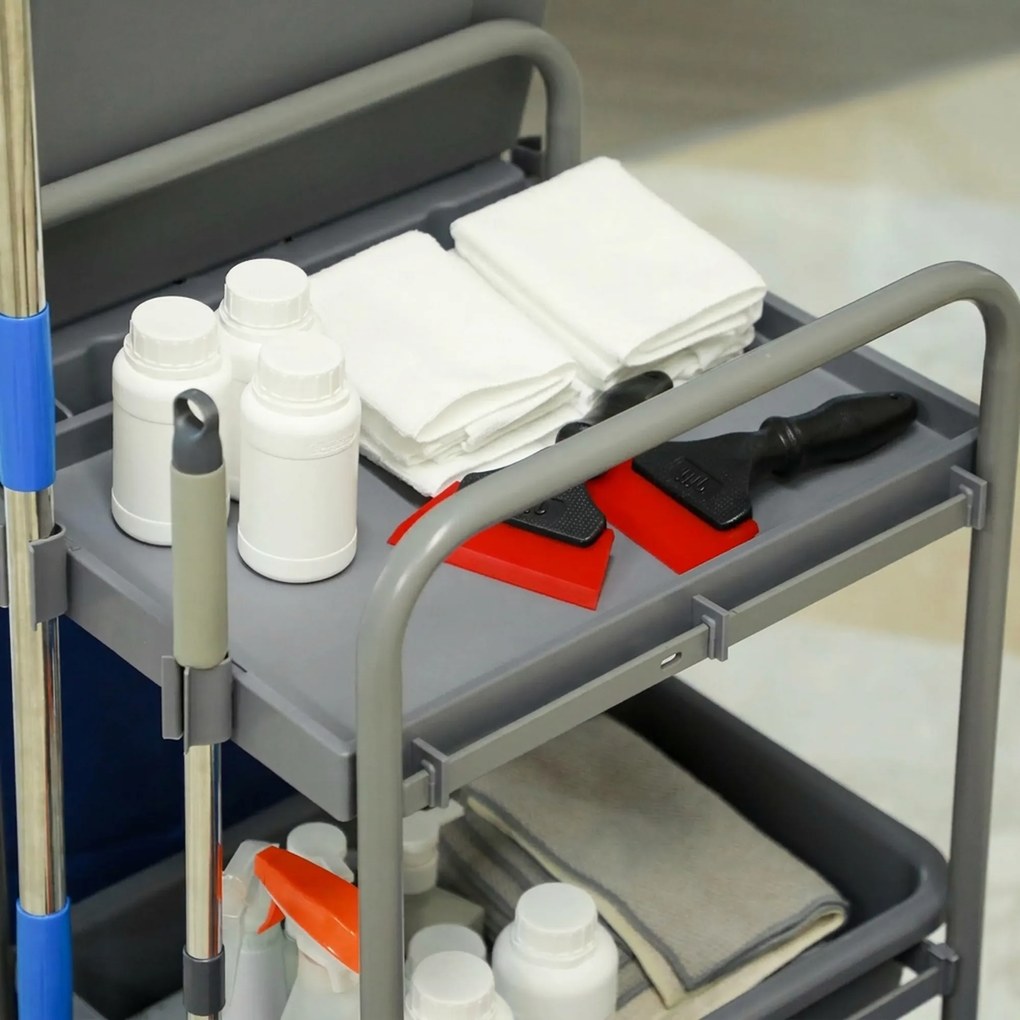 HOMCOM wózek do sprzątania z 3 poziomami, wózek z wyciskarką, 2x18 l wiadra  dla hotelu | Aosom PL