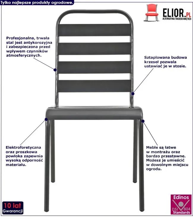 Zestaw szarych metalowych krzeseł ogrodowych K2-D58