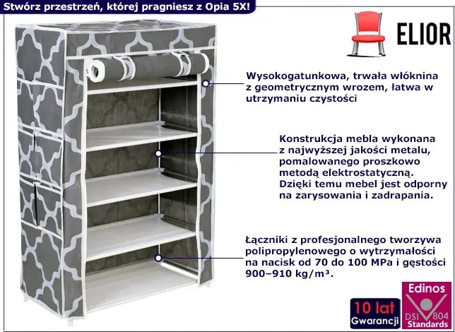 Tekstylna szafka na obuwie z 5 półkami - Larson 5X