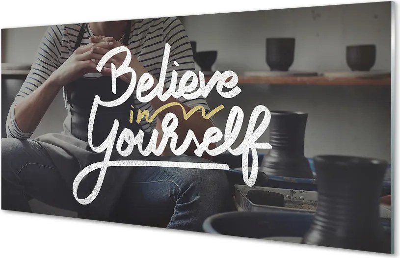 Szklany Panel Człowiek i Napis