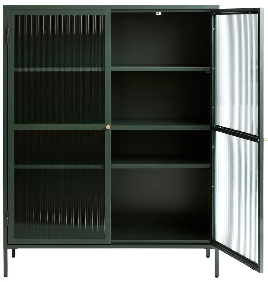 Zielona metalowa witryna Unique Furniture Bronco, wys. 140 cm