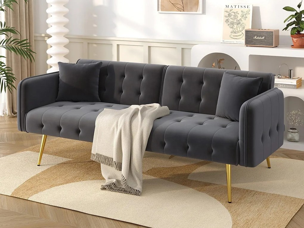 Wielofunkcyjna kanapa 2-osobowa - Regulowane oparcie - Regulowane podłokietniki - Welur - ​​Szary​