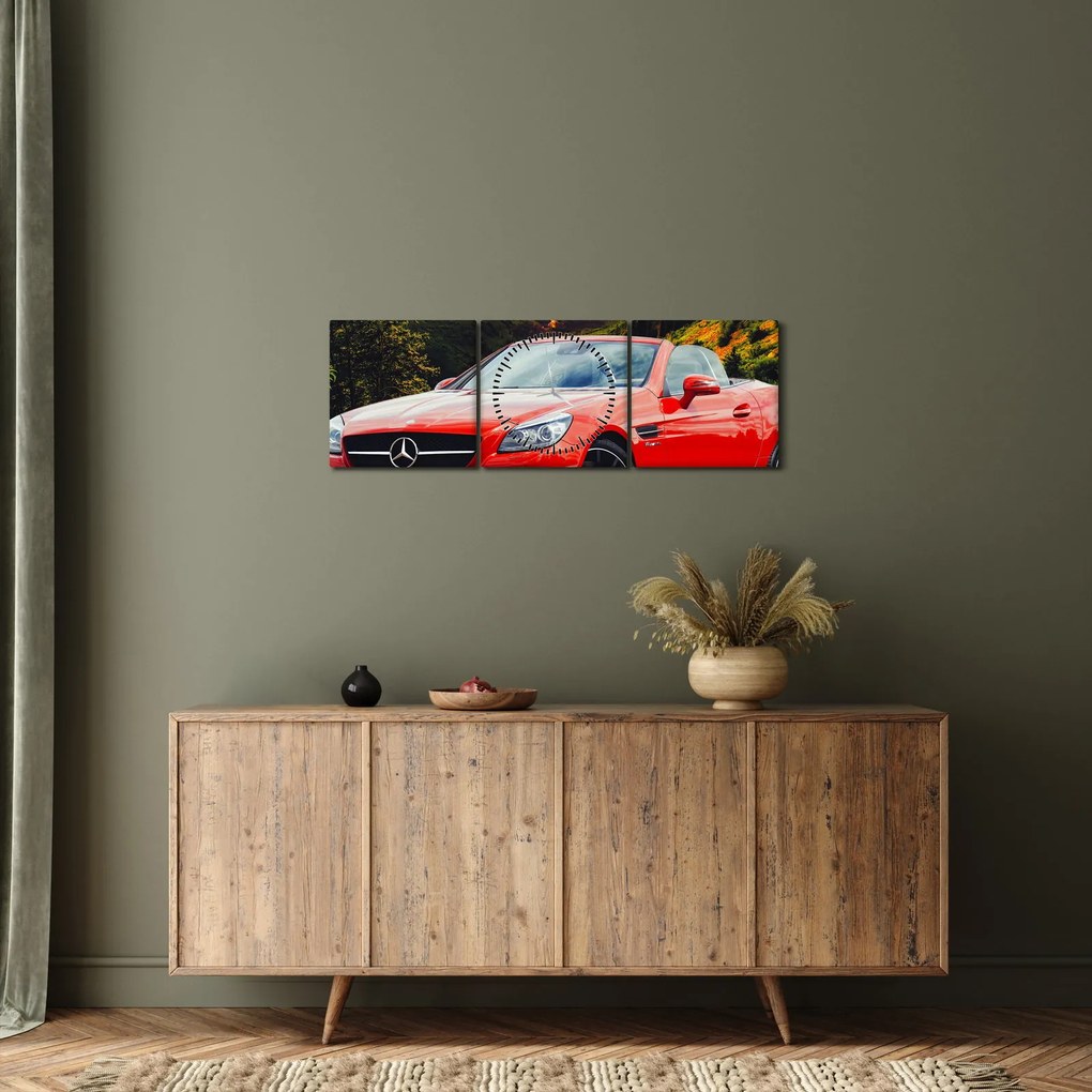 Obraz - czerwony Mercedes (z zegarem) (90x30 cm)