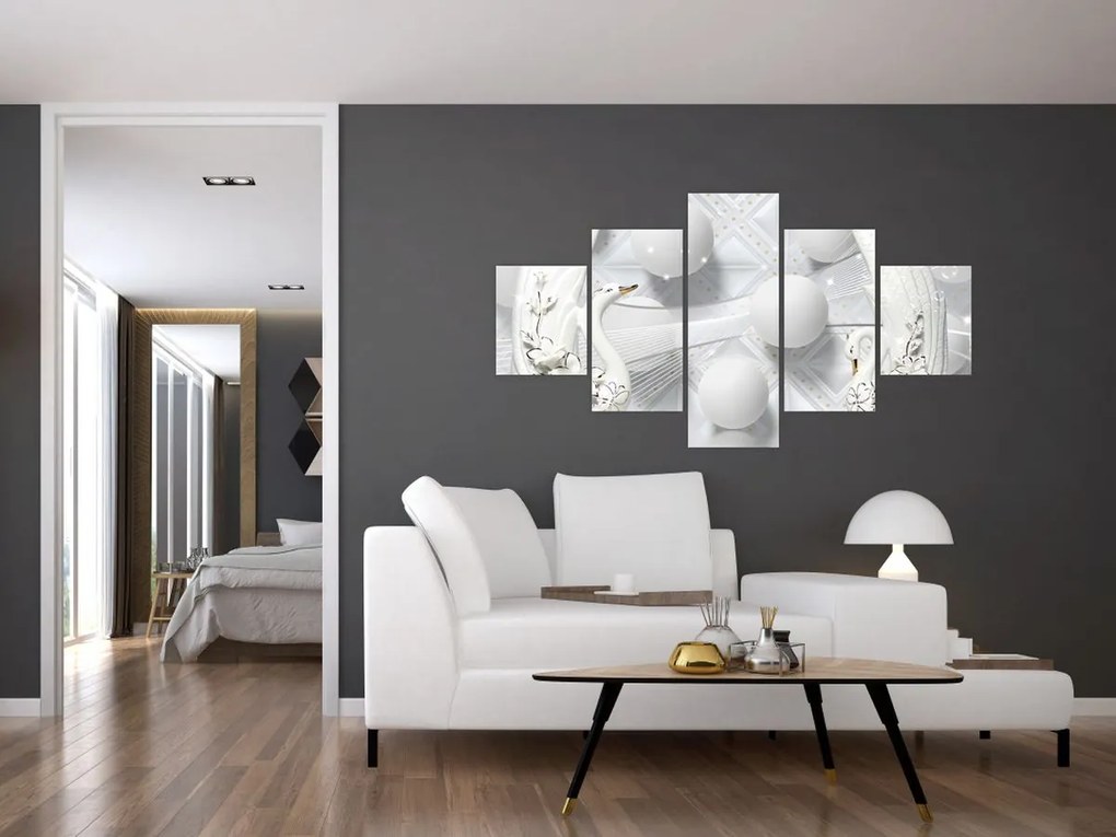 Obraz - Złoty łabędź na wodzie (125x70 cm)