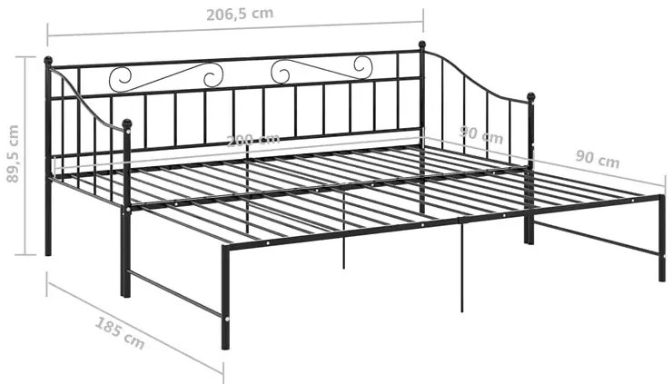 Czarne rozkładane łóżko metalowe 90x200 cm Zena