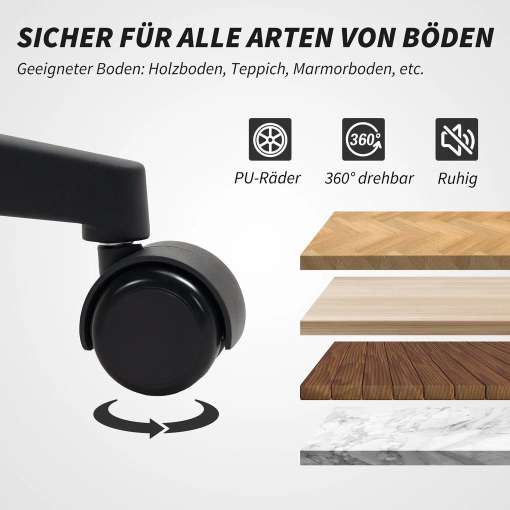 HOMCOM Krzesło biurowe z miękkim oparciem, kołami, podłokietnikami, regulowaną wysokością, wełna sztuczna, Szary