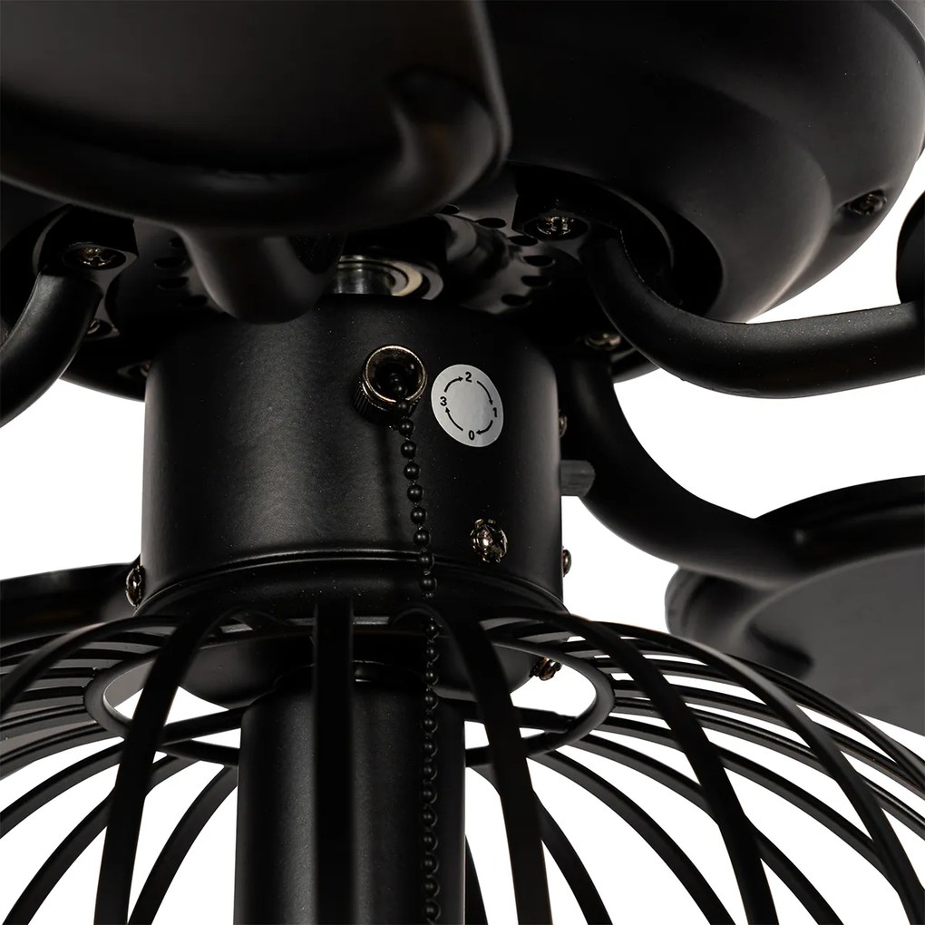 Wentylator sufitowy czarny z drewnem i wyłącznikiem sznurkowym - Mistral Johanna