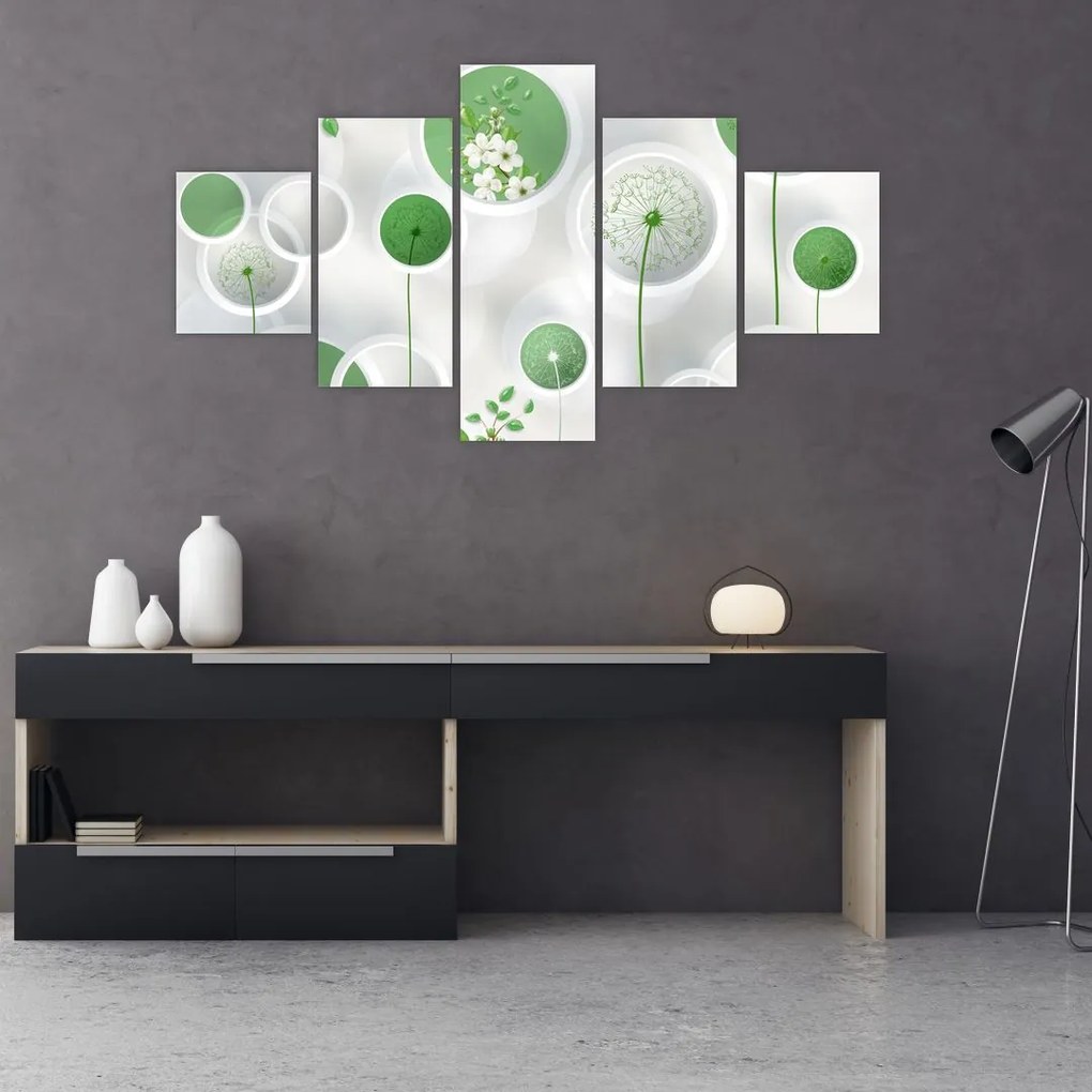 Obraz - Kwiaty w kółkach (125x70 cm)
