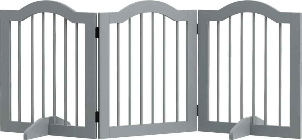 PawHut Trójsegmentowa składana barierka dla psów 154,5 x 61 cm z drzwiami, 2 nóżki wspierające, jasnoszara