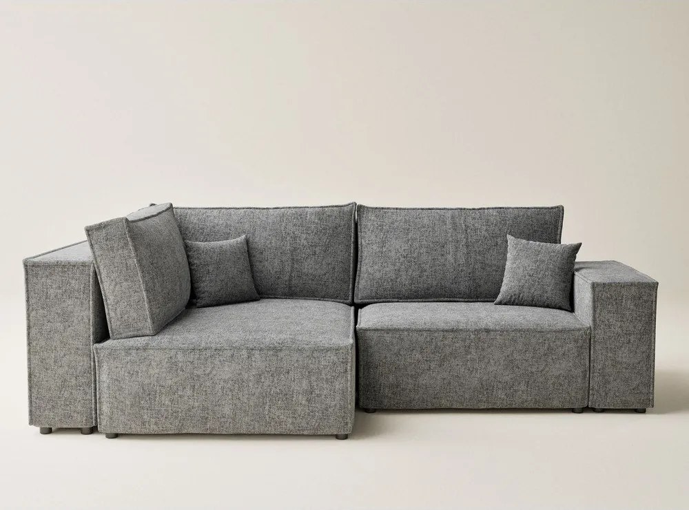 Szary rozkładany narożnik ze schowkiem z tkaniny szenilowej (lewostronny/w kształcie litery L) Tonga – Maison de Rêve