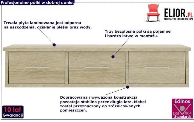 Półka ścienna z szufladami Malino 3X - dąb sonoma