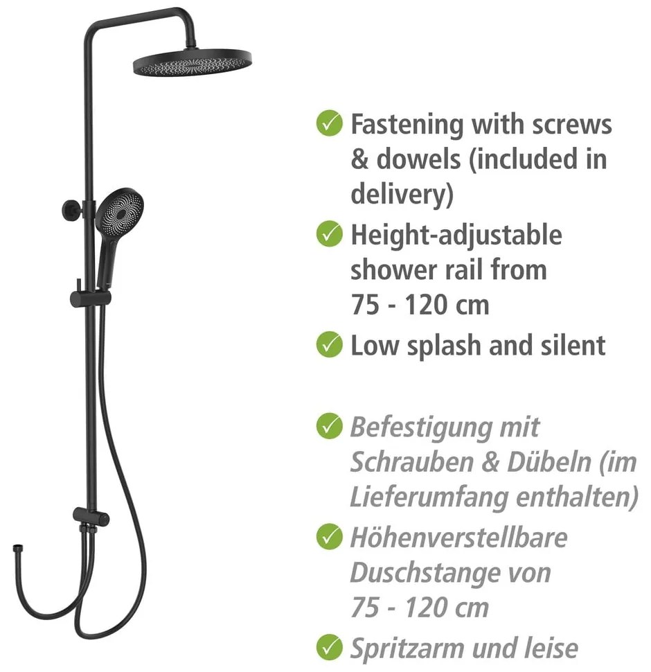 Czarny zestaw prysznicowy ze stali nierdzewnej 120 cm Soft Water – Wenko