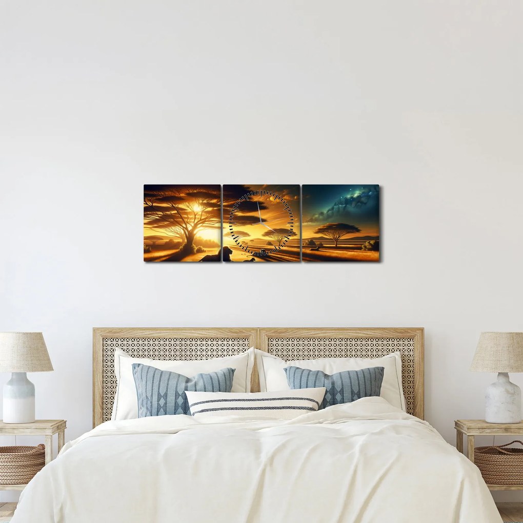 Obraz - Odpoczywające lwy (z zegarem) (90x30 cm)