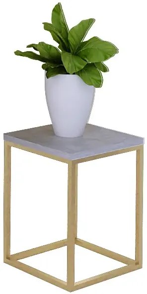 Minimalistyczny kwietnik z metalowym stelażem złoty + beton P2-W45