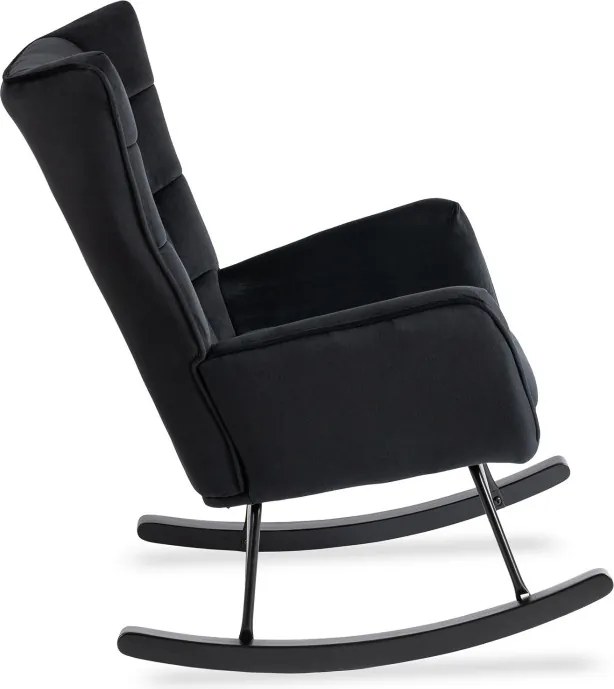 Fotel Bujany na Biegunach Uszak Wypoczynkowy JACKSON Czarny Welurowy do Salonu Nowoczesny